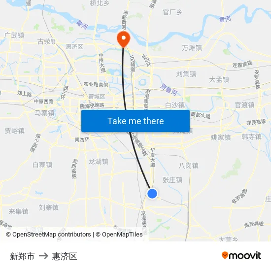 新郑市 to 惠济区 map