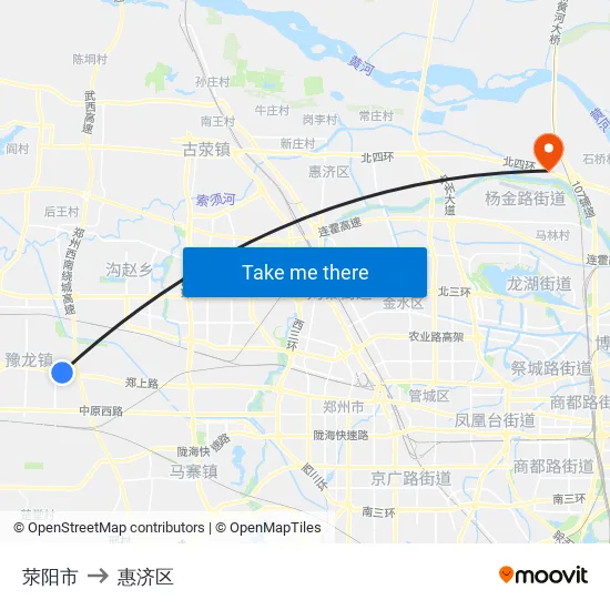 荥阳市 to 惠济区 map