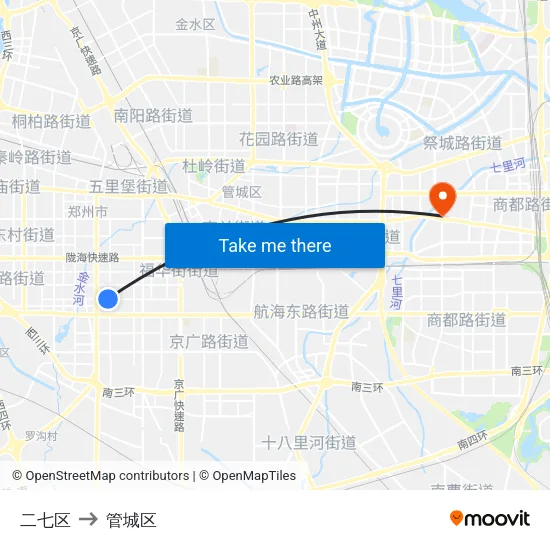 二七区 to 管城区 map