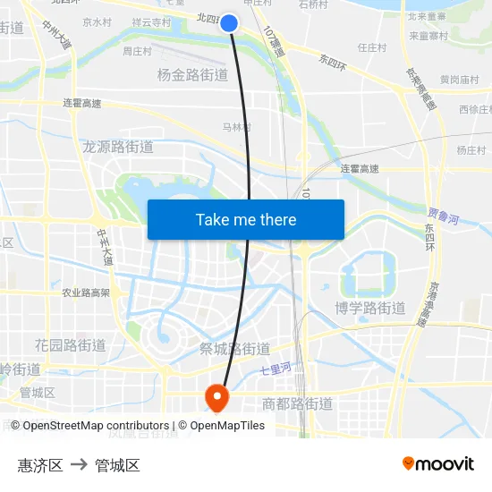 惠济区 to 管城区 map