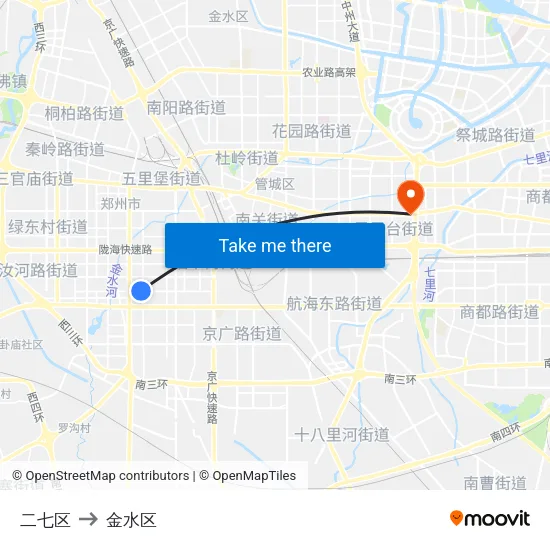 二七区 to 金水区 map