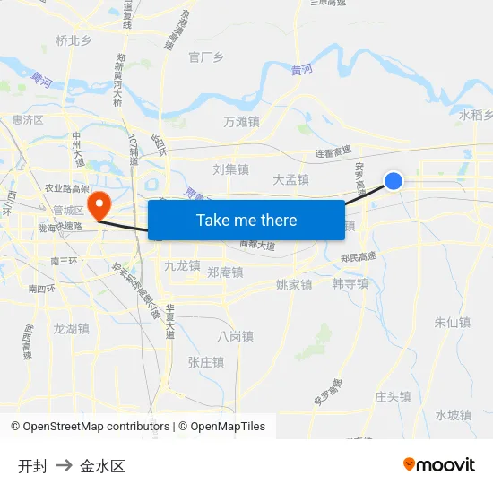 开封 to 金水区 map