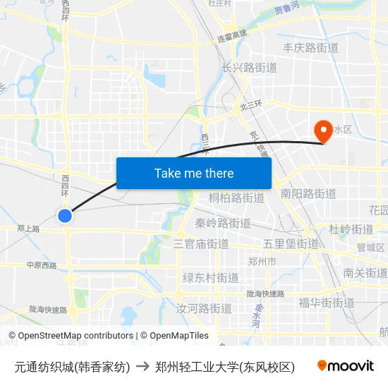 元通纺织城(韩香家纺) to 郑州轻工业大学(东风校区) map