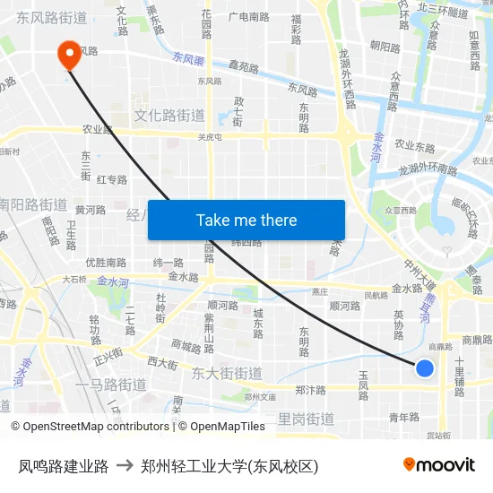 凤鸣路建业路 to 郑州轻工业大学(东风校区) map