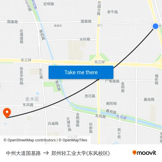 中州大道国基路 to 郑州轻工业大学(东风校区) map