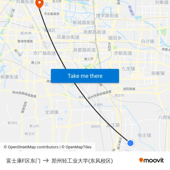 富士康F区东门 to 郑州轻工业大学(东风校区) map