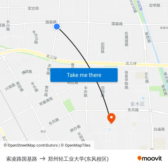 索凌路国基路 to 郑州轻工业大学(东风校区) map