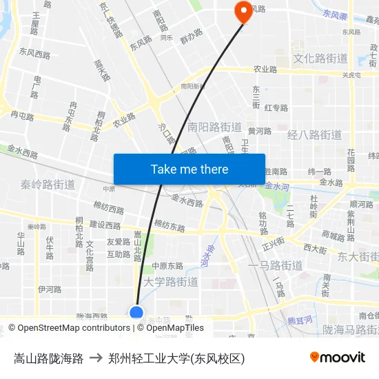 嵩山路陇海路 to 郑州轻工业大学(东风校区) map