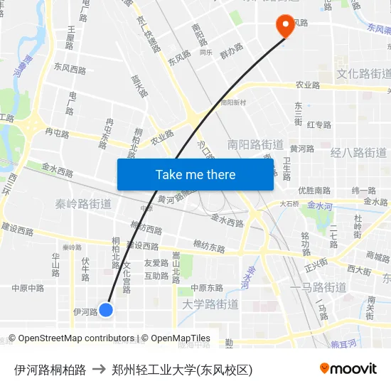 伊河路桐柏路 to 郑州轻工业大学(东风校区) map