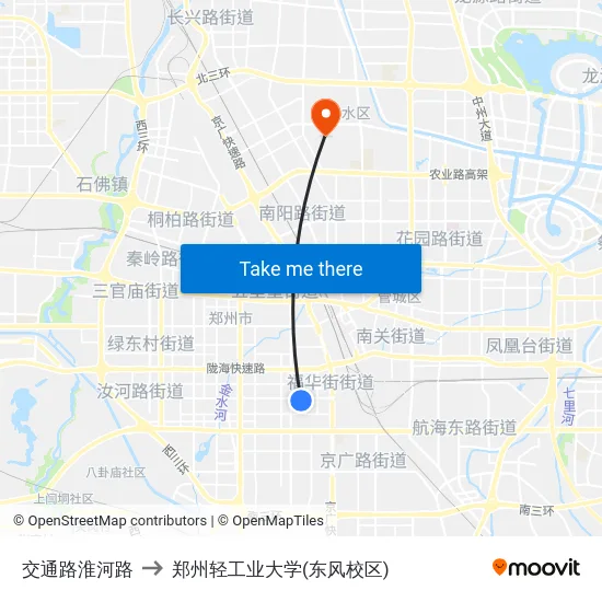 交通路淮河路 to 郑州轻工业大学(东风校区) map