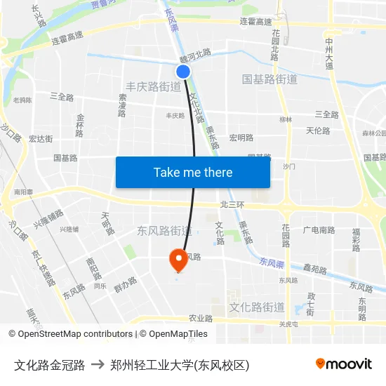 文化路金冠路 to 郑州轻工业大学(东风校区) map