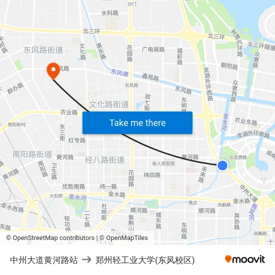中州大道黄河路站 to 郑州轻工业大学(东风校区) map