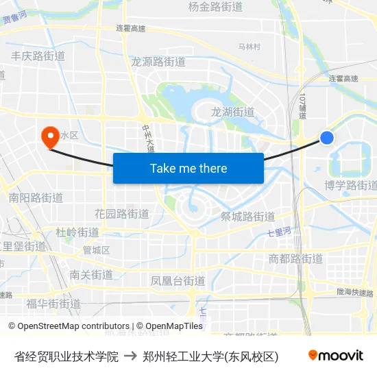 省经贸职业技术学院 to 郑州轻工业大学(东风校区) map