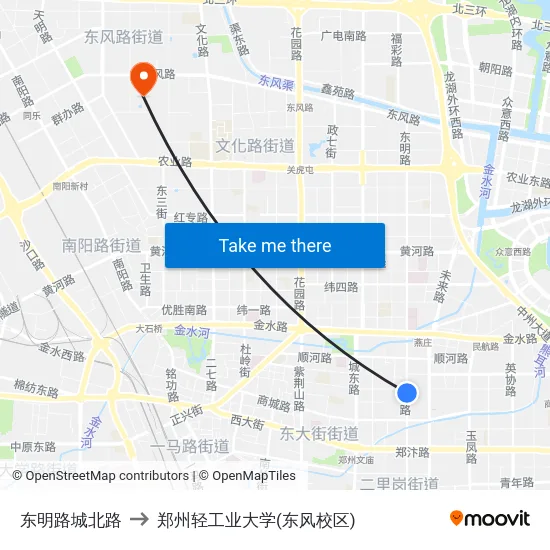 东明路城北路 to 郑州轻工业大学(东风校区) map