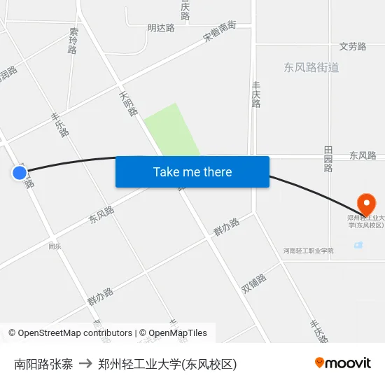 南阳路张寨 to 郑州轻工业大学(东风校区) map