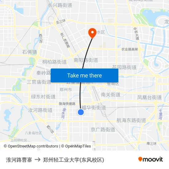 淮河路曹寨 to 郑州轻工业大学(东风校区) map