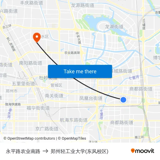 永平路农业南路 to 郑州轻工业大学(东风校区) map