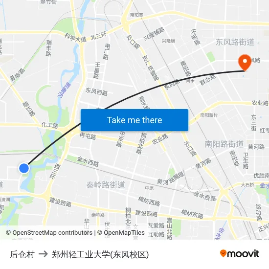 后仓村 to 郑州轻工业大学(东风校区) map