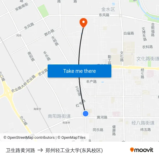 卫生路黄河路 to 郑州轻工业大学(东风校区) map