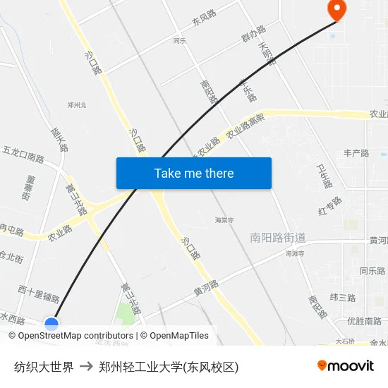 纺织大世界 to 郑州轻工业大学(东风校区) map