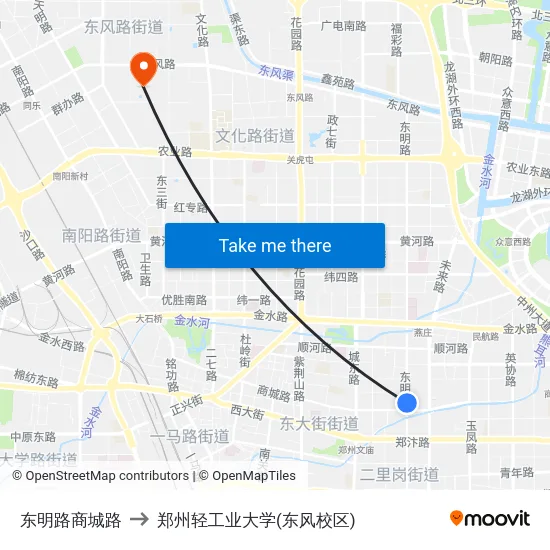 东明路商城路 to 郑州轻工业大学(东风校区) map