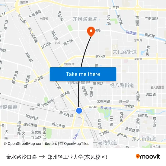 金水路沙口路 to 郑州轻工业大学(东风校区) map