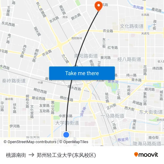 桃源南街 to 郑州轻工业大学(东风校区) map