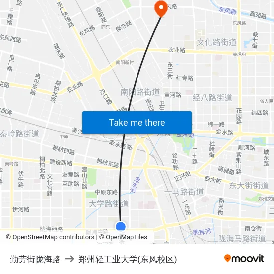 勤劳街陇海路 to 郑州轻工业大学(东风校区) map
