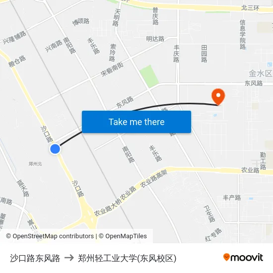 沙口路东风路 to 郑州轻工业大学(东风校区) map