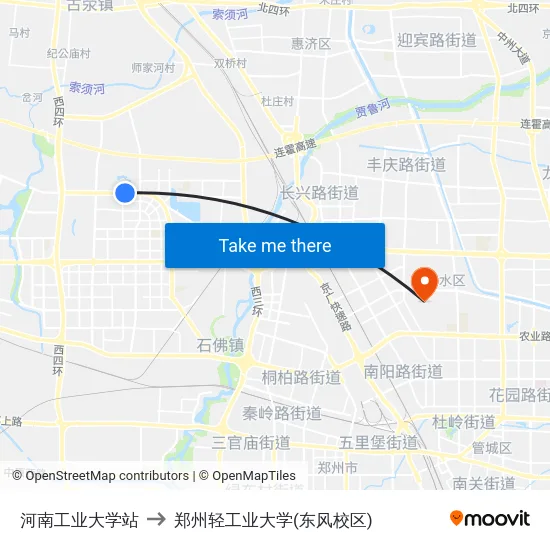 河南工业大学站 to 郑州轻工业大学(东风校区) map