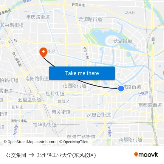 公交集团 to 郑州轻工业大学(东风校区) map