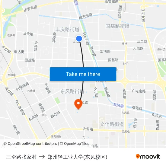 三全路张家村 to 郑州轻工业大学(东风校区) map