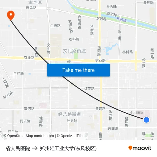省人民医院 to 郑州轻工业大学(东风校区) map