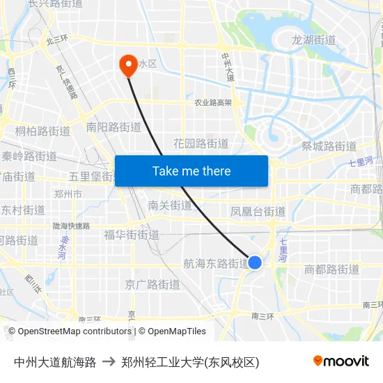 中州大道航海路 to 郑州轻工业大学(东风校区) map