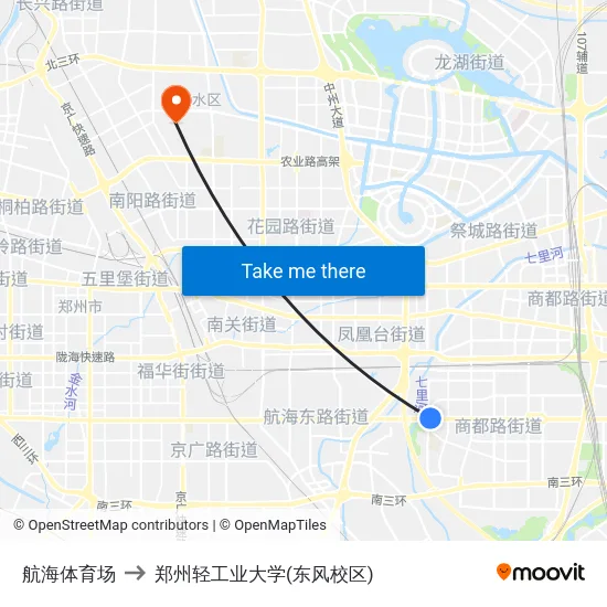 航海体育场 to 郑州轻工业大学(东风校区) map