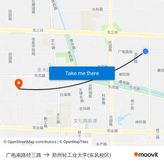 广电南路经三路 to 郑州轻工业大学(东风校区) map