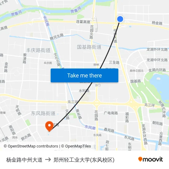 杨金路中州大道 to 郑州轻工业大学(东风校区) map