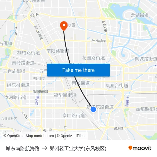 城东南路航海路 to 郑州轻工业大学(东风校区) map