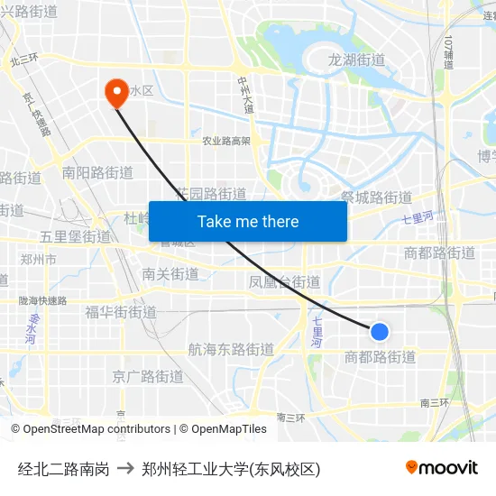 经北二路南岗 to 郑州轻工业大学(东风校区) map
