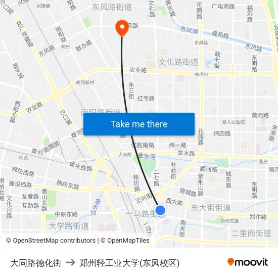 大同路德化街 to 郑州轻工业大学(东风校区) map