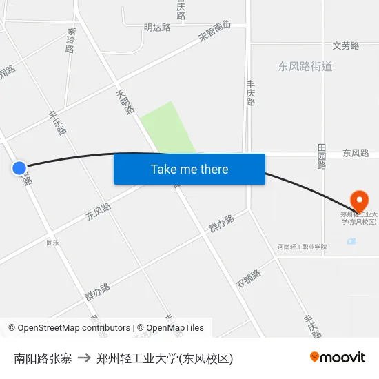 南阳路张寨 to 郑州轻工业大学(东风校区) map