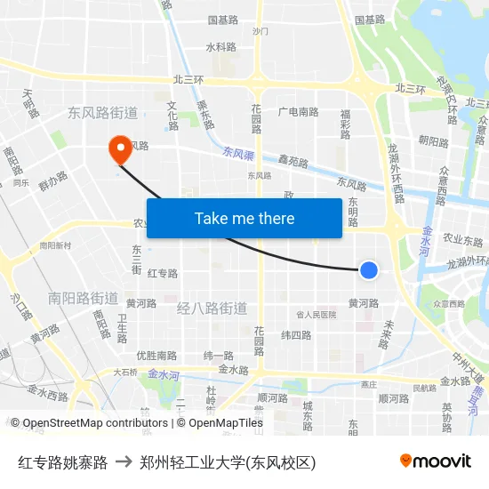 红专路姚寨路 to 郑州轻工业大学(东风校区) map