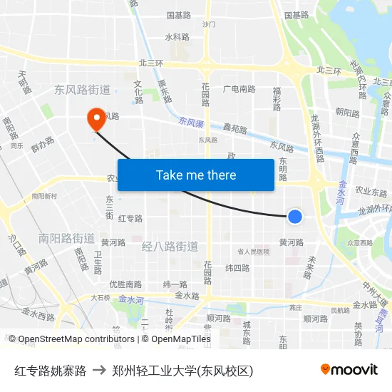 红专路姚寨路 to 郑州轻工业大学(东风校区) map
