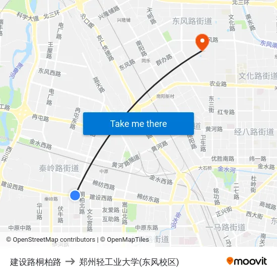 建设路桐柏路 to 郑州轻工业大学(东风校区) map