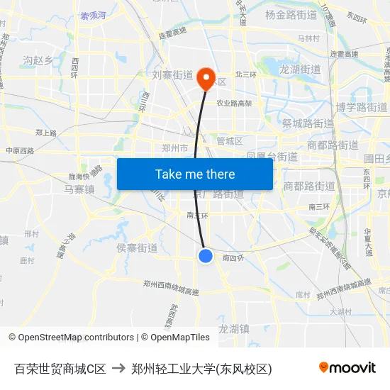 百荣世贸商城C区 to 郑州轻工业大学(东风校区) map