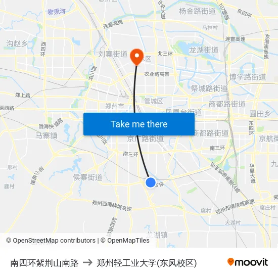 南四环紫荆山南路 to 郑州轻工业大学(东风校区) map
