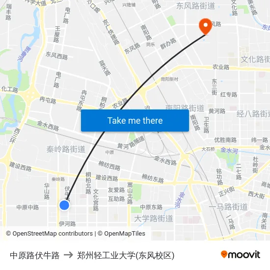 中原路伏牛路 to 郑州轻工业大学(东风校区) map
