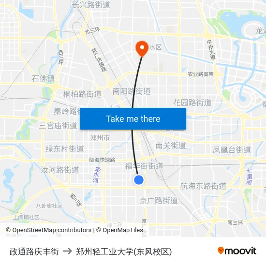 政通路庆丰街 to 郑州轻工业大学(东风校区) map