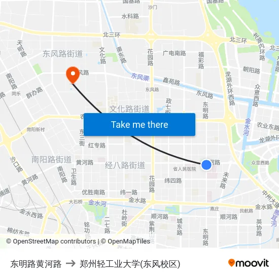 东明路黄河路 to 郑州轻工业大学(东风校区) map