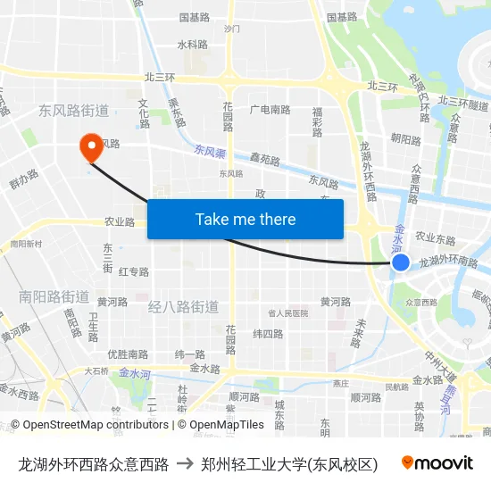 龙湖外环西路众意西路 to 郑州轻工业大学(东风校区) map